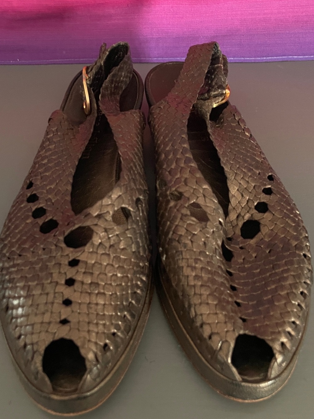 Vintage Stephane Kelian Paris Metallic Leather Huarache Slingback Sandals 7